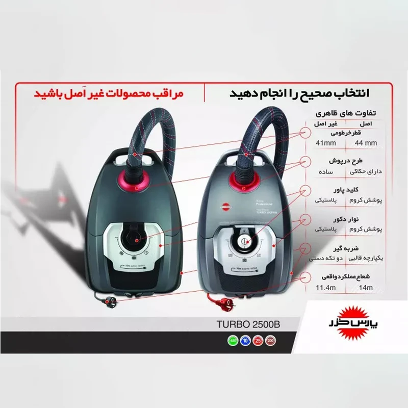 جاروبرقی خزر مدل Turbo 2500WB — نمای ۳