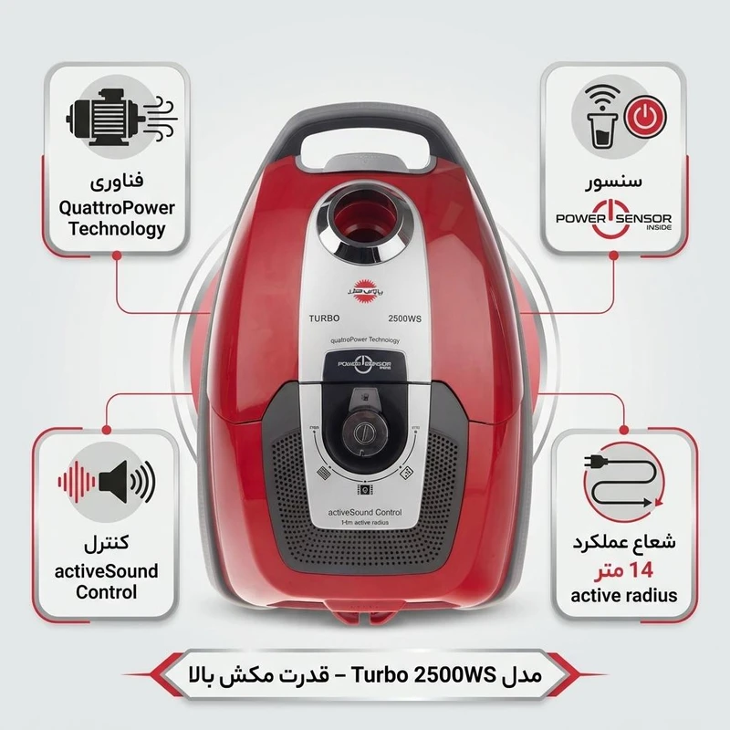 جاروبرقی خزر مدل Turbo 2500WS — نمای ۸